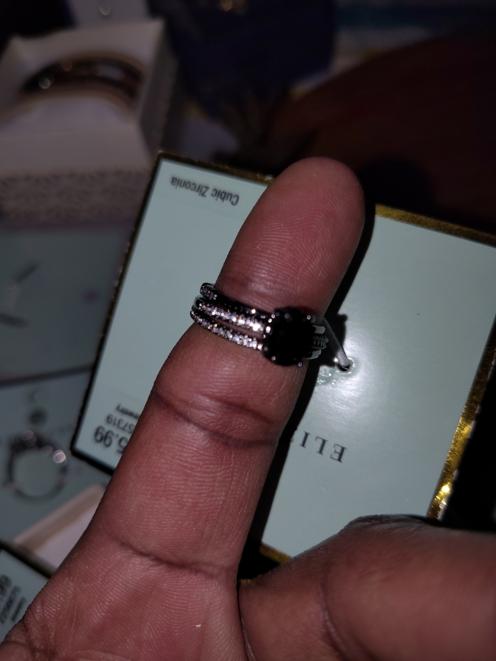 Eliza J Unknown Metal Ring With Black &  Clear Cubic Zirconia Bundle !
